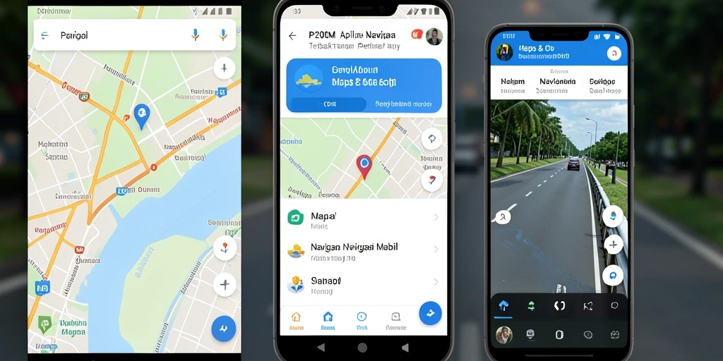 Screenshot antarmuka aplikasi P200M yang menunjukkan fitur Navigasi Mobil.