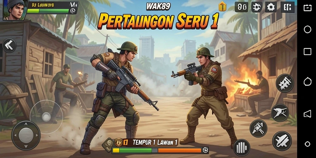 Tampilan antarmuka permainan WAK89 dengan pertarungan 1 lawan 1 yang intens.